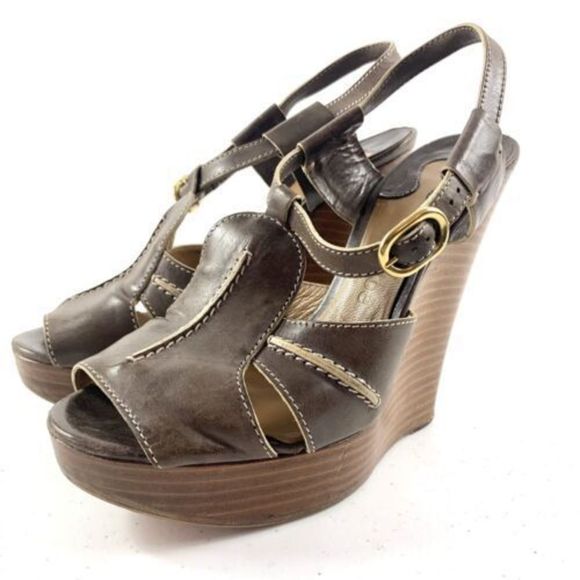 Designer Chloe Saks 5th Ave-Brown Leather Wedge Sandals MSRP$695, sz 38, box/bag - Picture 5 of 16